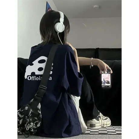 纯棉重磅设计感短袖t恤女夏季小众美式复古港味chic宽松半袖上衣图片