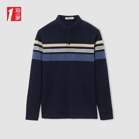 海一家商务休闲翻领套头衫2023秋季新款时尚简约条纹男士POLO衫商品大图