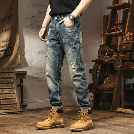 Modi Nick/摩帝尼克潮流百搭男士牛仔裤宽松直筒修身潮牌高档牛仔商品大图