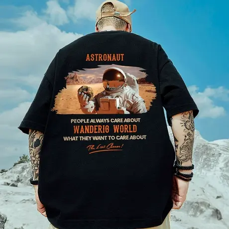 国潮嘻哈潮牌宇航员nasa印花短袖t恤男潮流宽松大码半袖体恤夏装图片