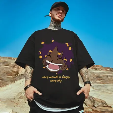 国潮oversize短袖t恤男潮加肥加大码男士bf宽松纯棉胖子半袖潮流商品大图