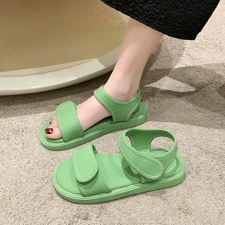 法式高级感魔术贴运动凉鞋女夏外穿2023年新款平底百搭罗马沙滩鞋商品大图