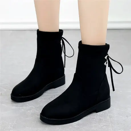 短靴女靴子2023新款加绒百搭显瘦弹力靴秋冬韩版潮平底学生马丁靴商品大图