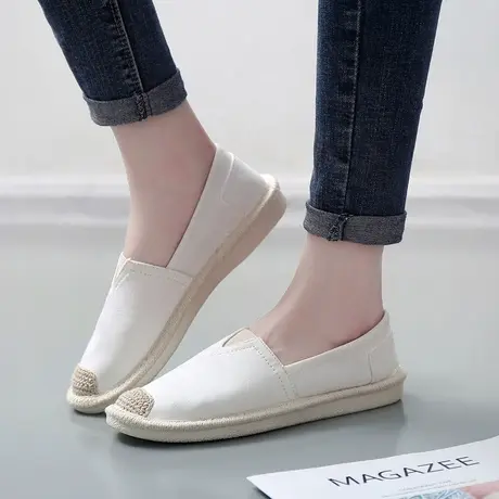 2019新款春夏韩版渔夫鞋一脚蹬懒人帆布鞋百搭平底老北京布鞋女鞋商品大图