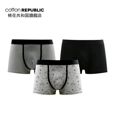 Cotton Republic/棉花共和国男士平角内裤棉质中腰印花3条装商品大图