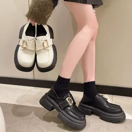 厚底乐福鞋女2024年春秋季新款网红超火粗跟单鞋复古英伦风小皮鞋商品大图