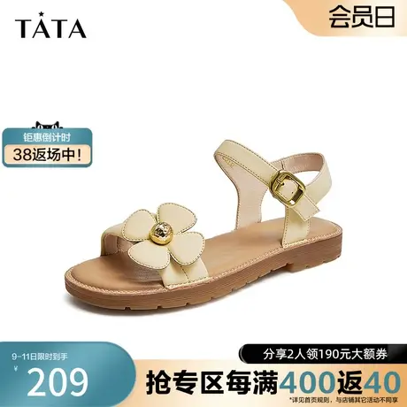 范娜联名款Tata他她2022夏奥莱方跟舒适休闲凉鞋女鞋新款YLT17BL2商品大图