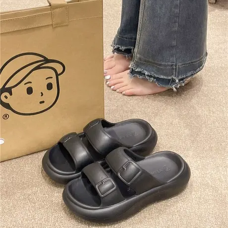 时尚双带一字拖女夏季2024新款情侣室内居家防滑厚底凉拖鞋男外穿图片
