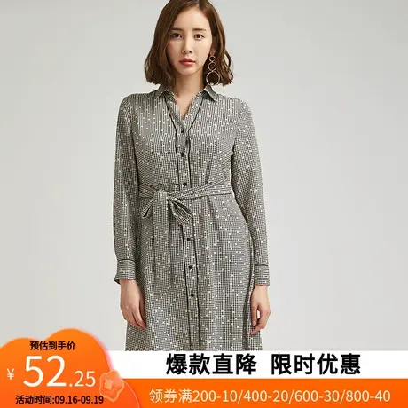 艾格2023春季女装时尚百搭系带高腰休闲个性长袖A字连衣裙Z1666图片