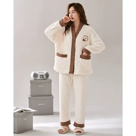 珊瑚绒睡衣女秋冬季2023新款长袖甜美加绒加厚春秋保暖家居服套装商品大图