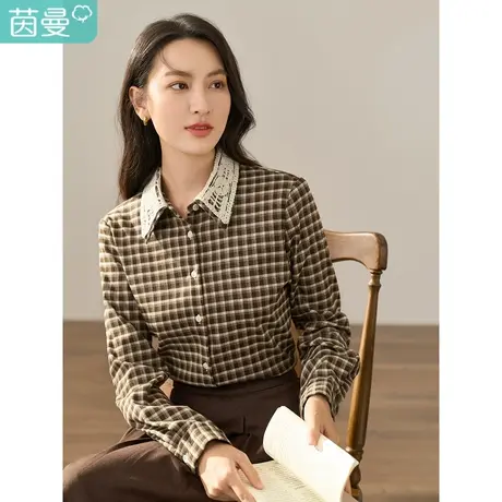 【商场同款】茵曼冬女装新款双层手钩翻领经典格纹长袖衬衫商品大图