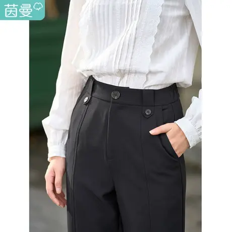 茵曼束脚休闲裤女秋装新款西装九分修身简约纯色高腰长裤子商品大图