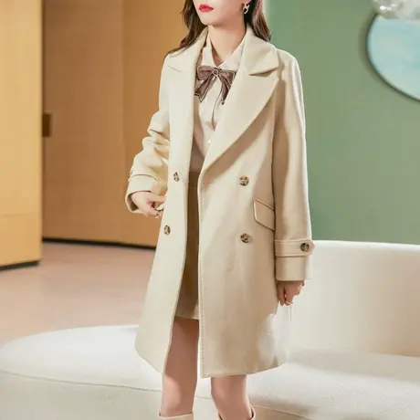 时尚百搭呢子大衣2021年春秋季新款女士气质中长款宽松修身外套商品大图