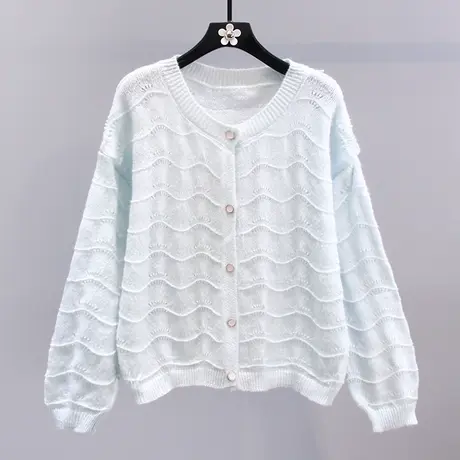 温柔风镂空针织开衫女早秋2023新款宽松外搭罩衫长袖薄款毛衣外套图片