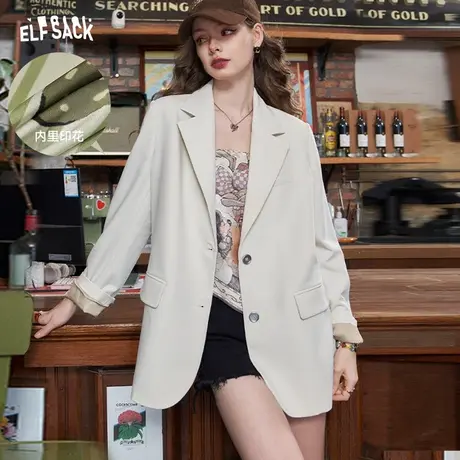 妖精的口袋休闲西服外套女2023秋季新款设计感薄款气质白色小西服图片