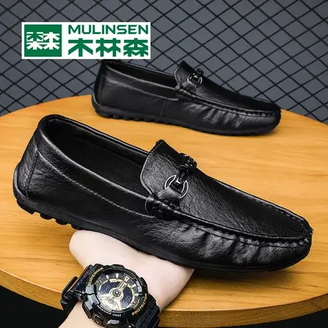 木林森秋冬季男鞋2023新款英伦乐福鞋休闲皮鞋男一脚蹬开车豆豆鞋商品大图