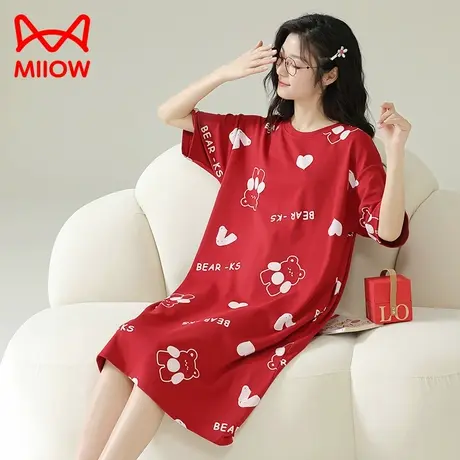 MiiOW/猫人睡衣网红风纯棉夏季短袖睡裙女款可外穿家居服夏季新款图片