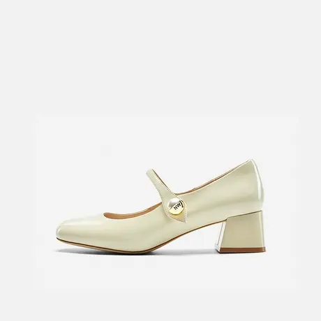 Nine West/玖熙2025年春季新款玛丽珍鞋珍珠绊带圆头漆皮粗跟女鞋图片