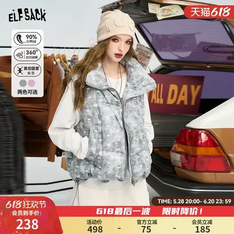 妖精的口袋蝴蝶结满印羽绒马甲女2024年冬季新款宽松休闲无袖上衣图片
