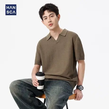 hansca 270g重磅翻领短袖POLO衫男2025夏季纯棉高级感宽松半袖T恤商品大图