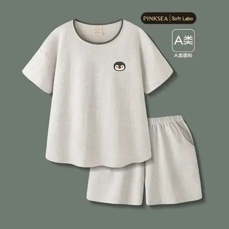 睡衣女款A类纯棉短袖短裤夏季女士家居服新款套头企鹅大码套装图片