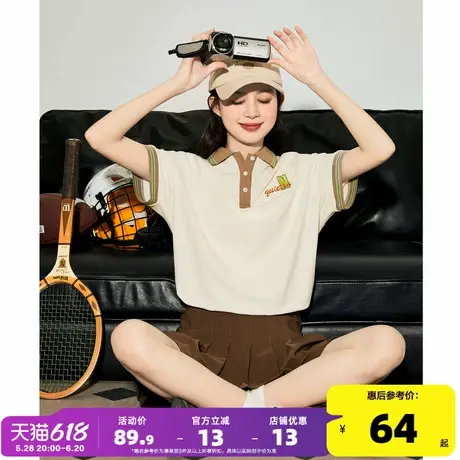 唐狮新款polo衫女2024夏季休闲宽松短袖t恤撞色流行爆款打底上衣商品大图