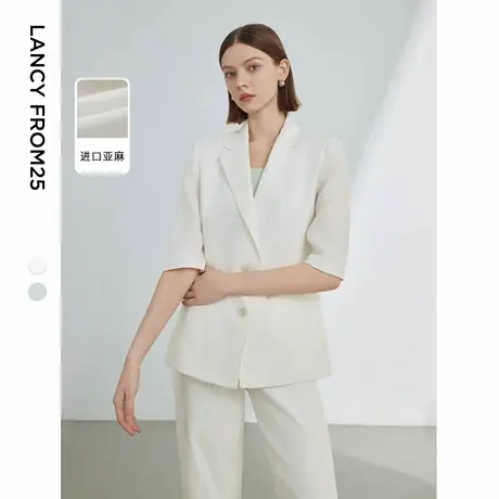 朗姿2024夏季新款薄款职业气质高级感西服外套亚麻休闲西装上衣女图片