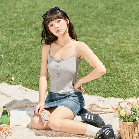 唐狮打底黑白色小上衣针织纯色内搭美背夏季新款吊带背心女士图片