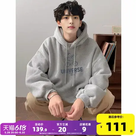唐狮2024秋季新款男前胸图文印花连帽卫衣美式青少年外套上衣潮牌商品大图