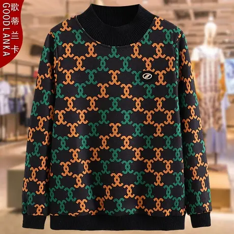 40-50岁中年妈妈秋冬加绒打底衫T恤女大码宽松时尚加厚半高领上衣商品大图