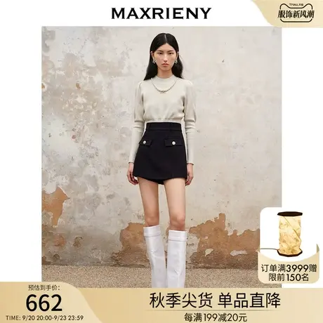 MAXRIENY美式复古风黑色A字高腰短裤女2023秋冬新款休闲裤子短商品大图