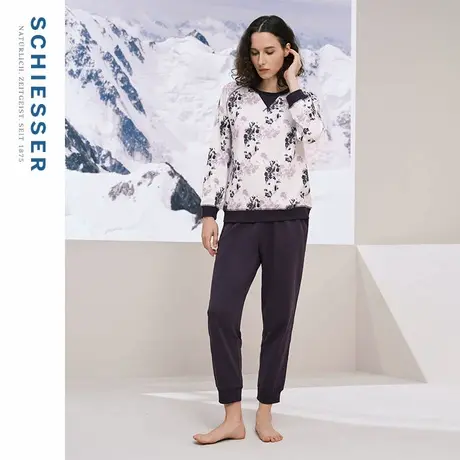 SCHIESSER舒雅女士纯棉柔软亲肤透气印花圆领长袖睡衣家居服套装商品大图