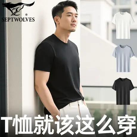 七匹狼男装黑色T恤无痕打底衫低V领莫代尔高弹体恤衫冰丝凉感汗衫商品大图