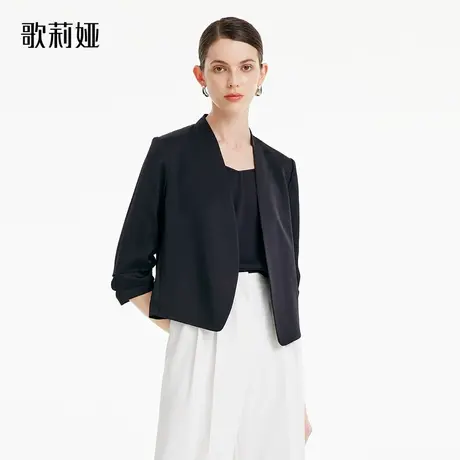 歌莉娅真丝西装女式薄款秋季新品黑色外搭西服通勤外套1B7L6E690图片