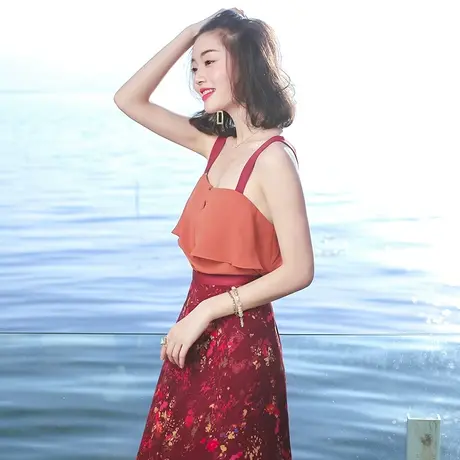 夏季新款大码女装吊带荷叶边背心无袖短款上衣修身显瘦雪纺衫图片