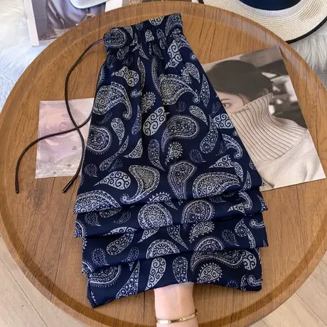 拉夏贝尔醋酸印花阔腿裤女夏薄款2025新款流行的休闲直筒凉凉裤图片