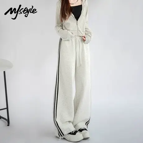 MJ STYLE美式运动裤女2025新款夏季高腰垂感直筒阔腿裤薄款休闲裤图片