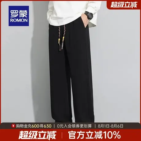 罗蒙男士时尚百搭休闲裤2025秋季新款潮流宽松抽绳松紧腰直筒裤男商品大图