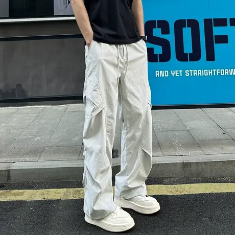 褶皱感潮流直筒休闲裤男女秋季新款宽松户外工装速干长裤百搭大码商品大图