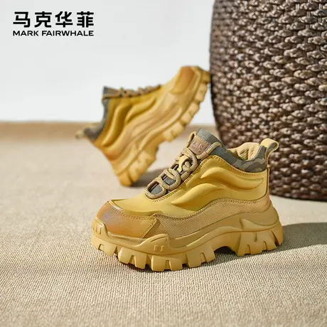 马克华菲马丁靴女2025夏季新款女靴英伦风工装靴增高女鞋中帮靴子图片