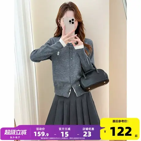 唐狮2025秋冬季女毛衣简约系小刺绣假两件开衫流行学院风时尚商品大图