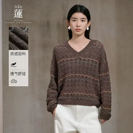 【商场同款】阿依莲复古慵懒感毛衣女25秋季新款洋气宽松针织上衣商品大图