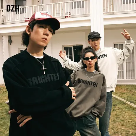 DZH情侣卫衣男春秋季圆领外套男生长袖上衣2023新款情侣装打底衫商品大图