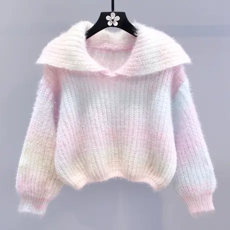 日系甜美海军领毛衣女秋冬2023新款宽松设计感洋气减龄针织衫上衣图片