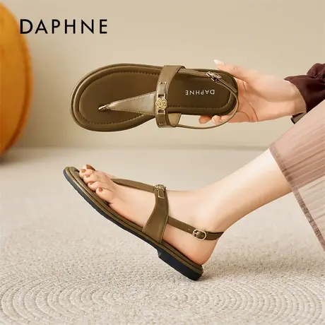 达芙妮复古夹脚凉鞋女2026春季新款人字带度假风山茶花罗马凉拖鞋图片