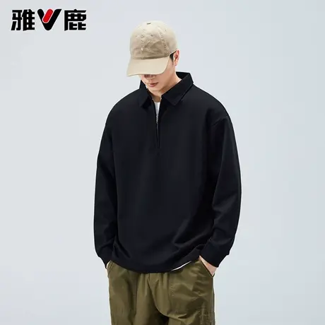 雅鹿宽松半拉链翻领休闲polo卫衣2026春夏新款男内搭打底衫外套潮商品大图