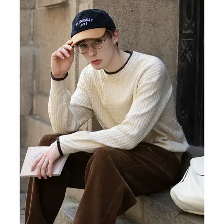 唐狮秋冬季毛衣男撞色领边简约设计宽松百搭肌理感时尚毛线衫TMTA图片