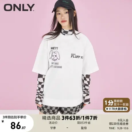 ONLY奥莱春季新款宽松百搭卡通漫画风印花圆领白T恤女商品大图
