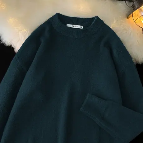 圆领毛衣男2023新款秋冬季外穿慵懒风毛衫美式宽松软糯针织衫线衣商品大图