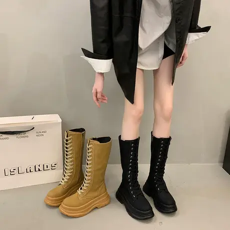 长筒靴女2023春秋季新款英伦风小个子法式显瘦时装靴子厚底骑士靴商品大图
